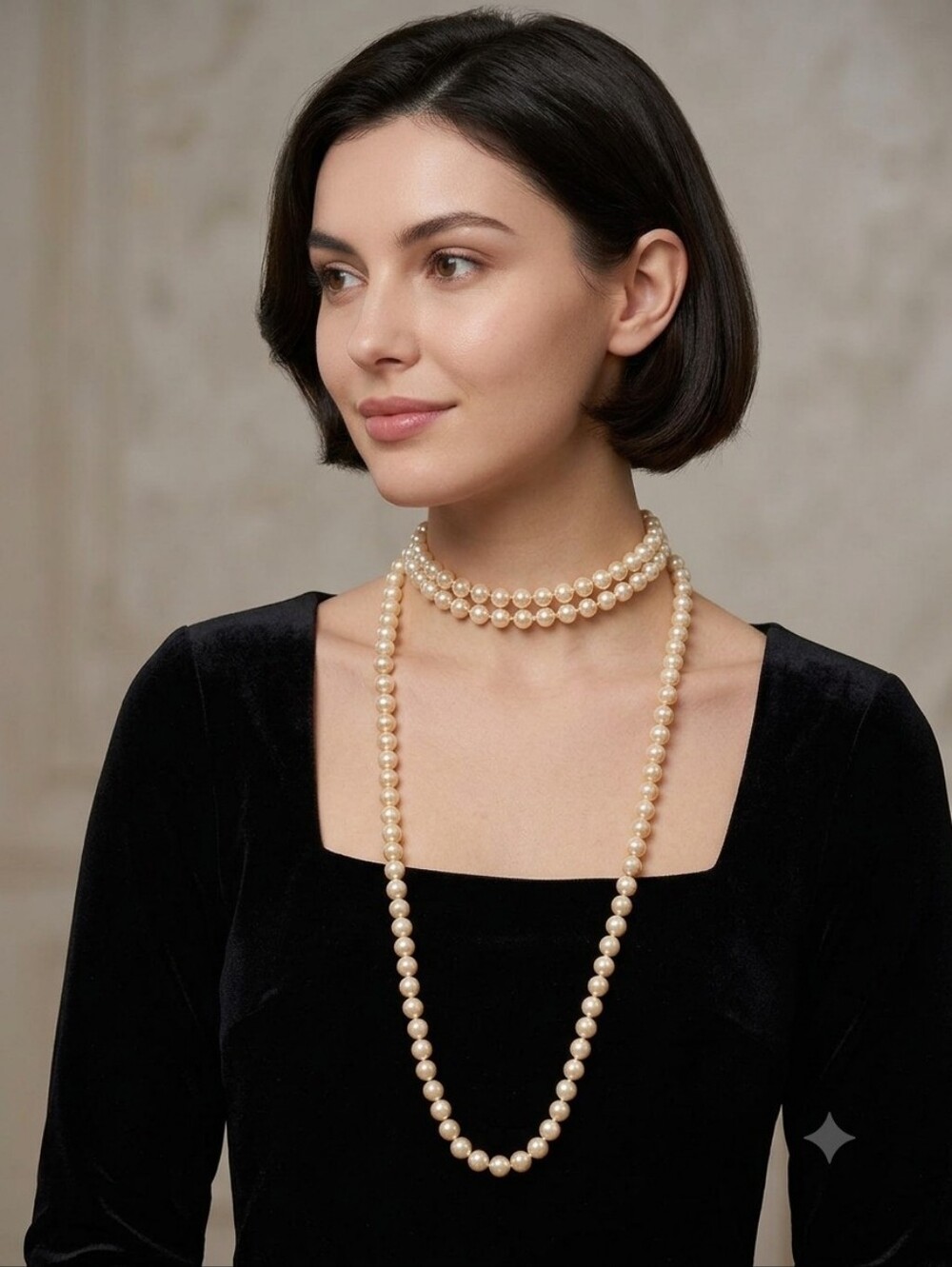 Classic Cream Pearl Necklace Set -‎ Elegant Multi Layered Design
